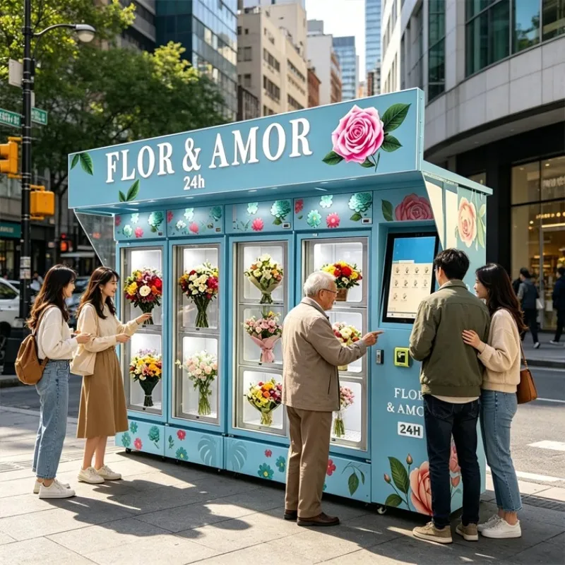 Exquisite Display 12-Grid Flower Vending Machine High-Efficiency Fresh-Keeping Flower Bouquet Vending Machine for Flower Shop
