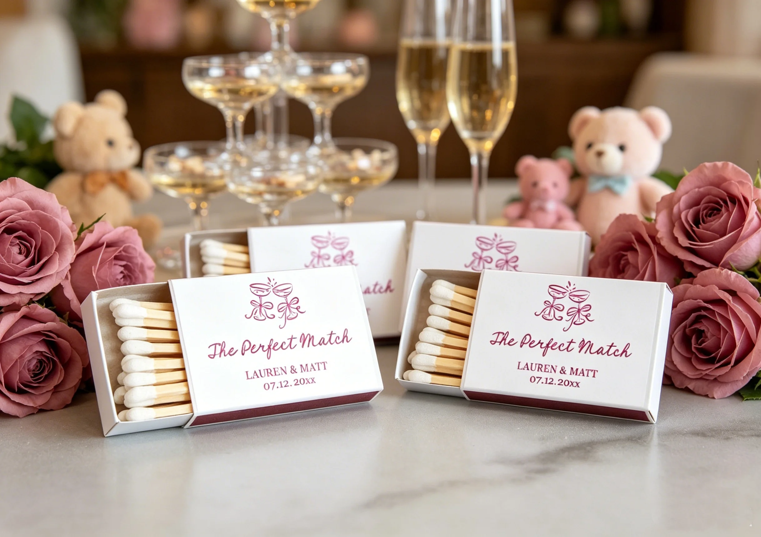

Personalized Champagne Matchboxes - Custom The Perfect Match Wedding Favors, Matches for Bridal Shower, Bachelorette Party, Rehe