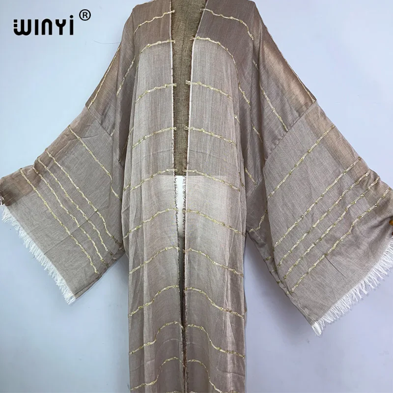 WINYI beachwear wygodne damskie artystyczne monochromatyczne płaszcz plażowy luźna sukienka Boho luźna świąteczna futerał do pływania up Kimono