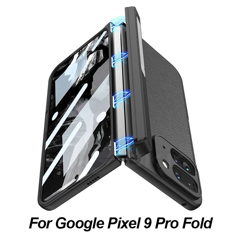 

Чехол-подставка с магнитной петлей для Google Pixel 9 Pro, складной простой кожаный экран, стекло, защитный жесткий чехол для Pixel 9 Pro, складной чехол