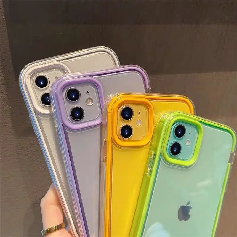 Dual Layer Protective Candy Bumper Case For iPhone 14 12 11 13 15 Pro XR X Xs Max 8 7 Plus Mini Shockproof Clear Soft Back Cover