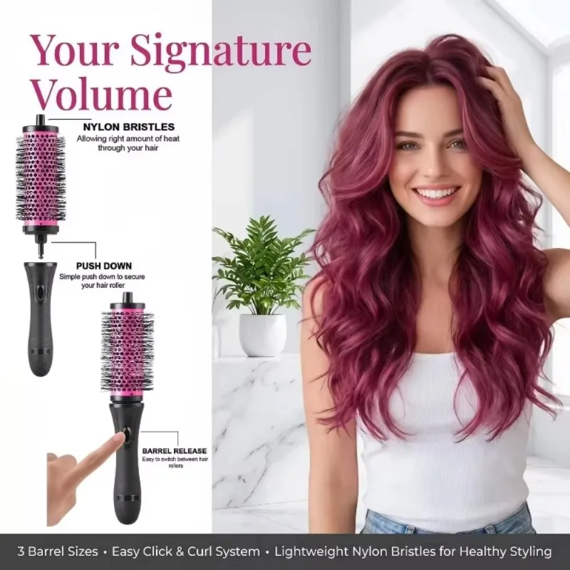 for Blow-Drying Styling and Suitable Round Hair Brush Set Detachable Detachable Handle Hair Roller Brush with Positioning Clips