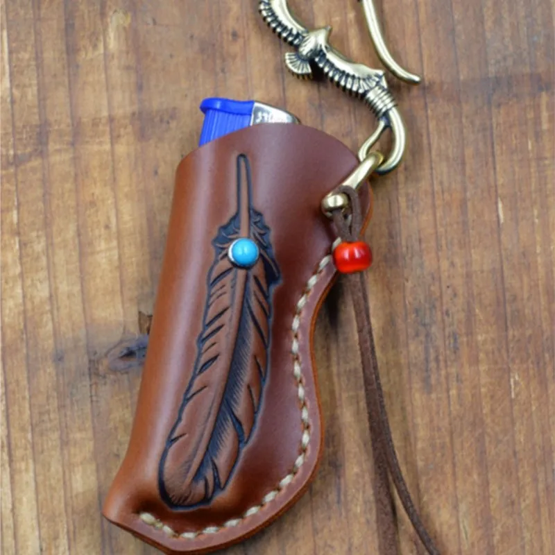 

Новый мужской портативный кожаный чехол для зажигалки ручной работы, натуральная кожа, длинный чехол для зажигалки 9 мм, чехол для прикуривателя LI622