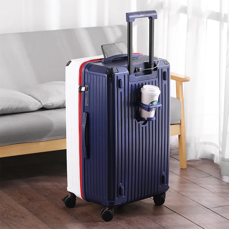 New Five-Wheel Luggage Large Capacity multifunctional Trolley Case Female Brake Cup Holder Suitcase Universal Wheel  Pack Trunk