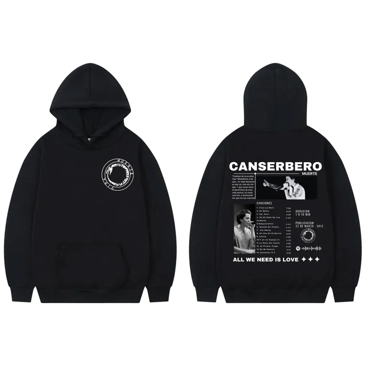 

Rapper Canserbero Muerte Album Print Hoodie Fashion Hip Hop Vintage Long Sleeve Sweatshirts Men Women Casual Oversized Pullovers