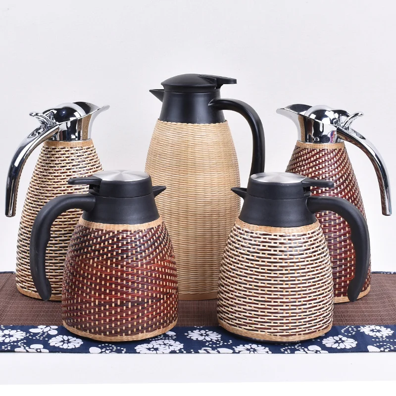 Handmade Bamboo Vacuum Cup 304 Stainless Steel Thermal Pot Bamboo Thread Buckle Porcelain Kettle Teapot Travel Portable Small