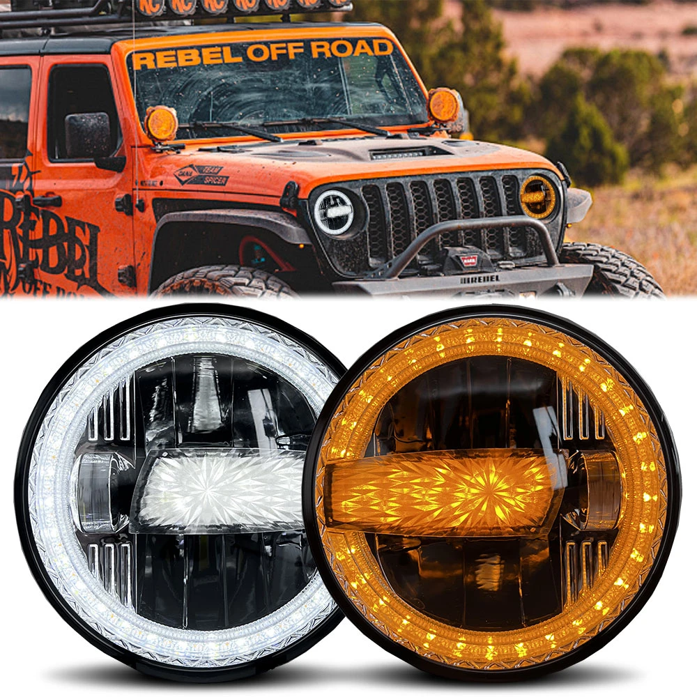 R4 7-inch Wrangler Headlights Jeep Round Headlights Diamond H4 300W 6000K 3000K 300000LM Wide pressure 9-30V