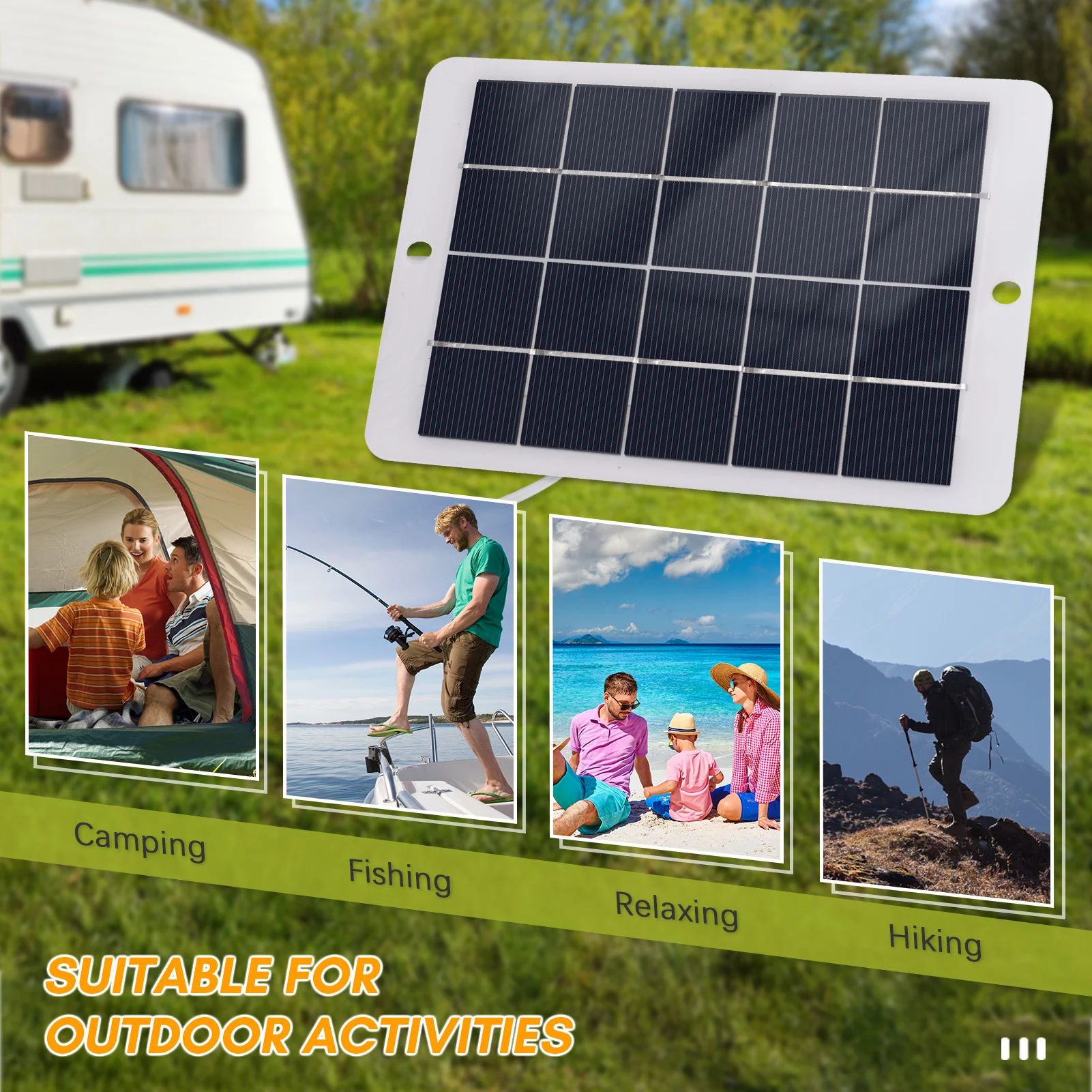 3W 5V Portable Solar Charger Waterproof Solar Panel Charger USB for Charging Mobile Phones Mini Fans LED Light Monitor Camera