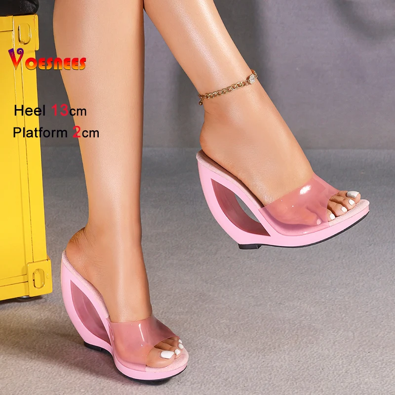

2026 Summer Transparent PVC Slippers For Ladies 13CM Hollow High Heels Slide Fashion Woman Shoes Strange style Platform Sandals