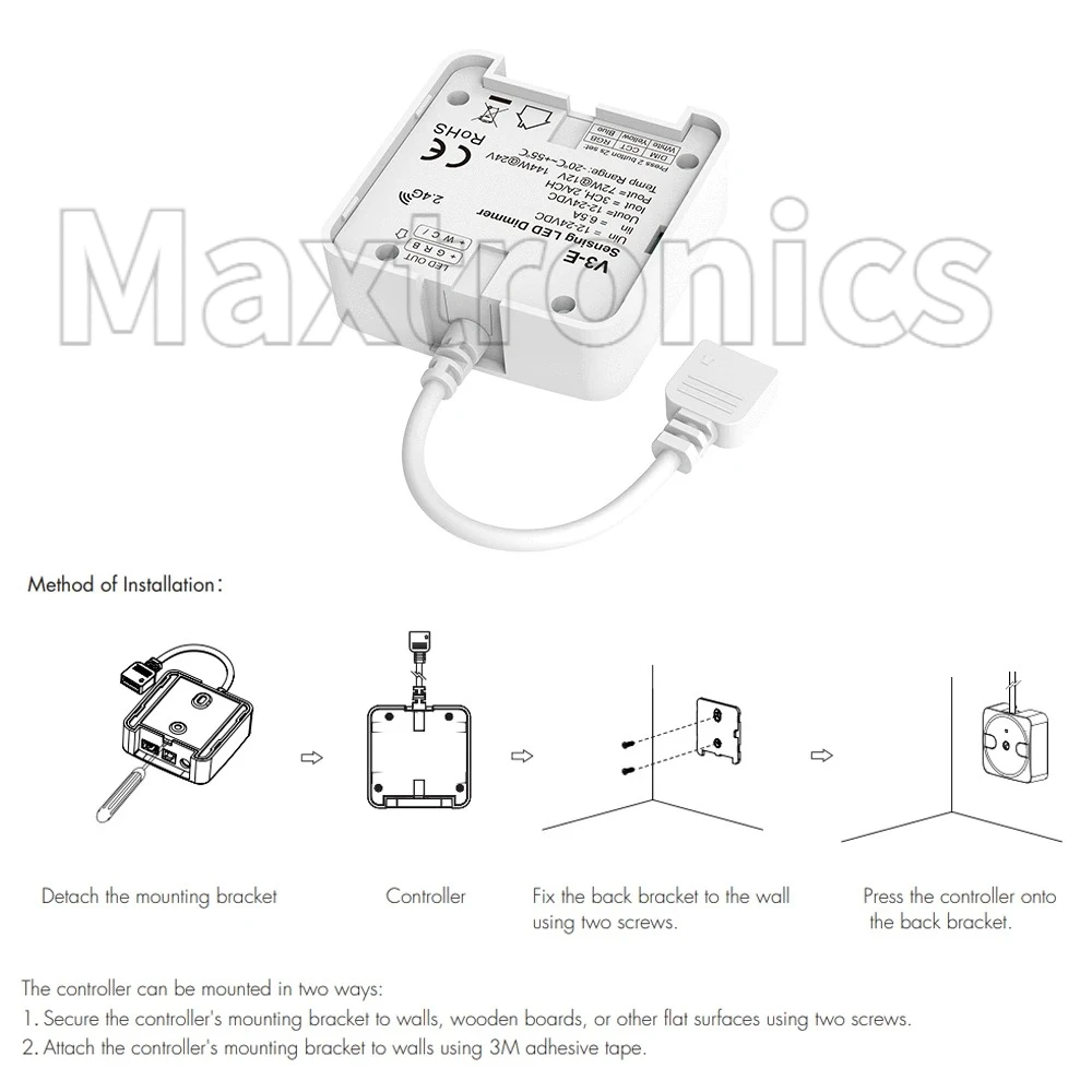 

Датчик V3-E + RF 3-канальный светодиодный контроллер постоянного напряжения 12-24 В постоянного тока, 1 канал * 6,5 А, расстояние 30 м для одноцветных светодиодных лент CCT RGB
