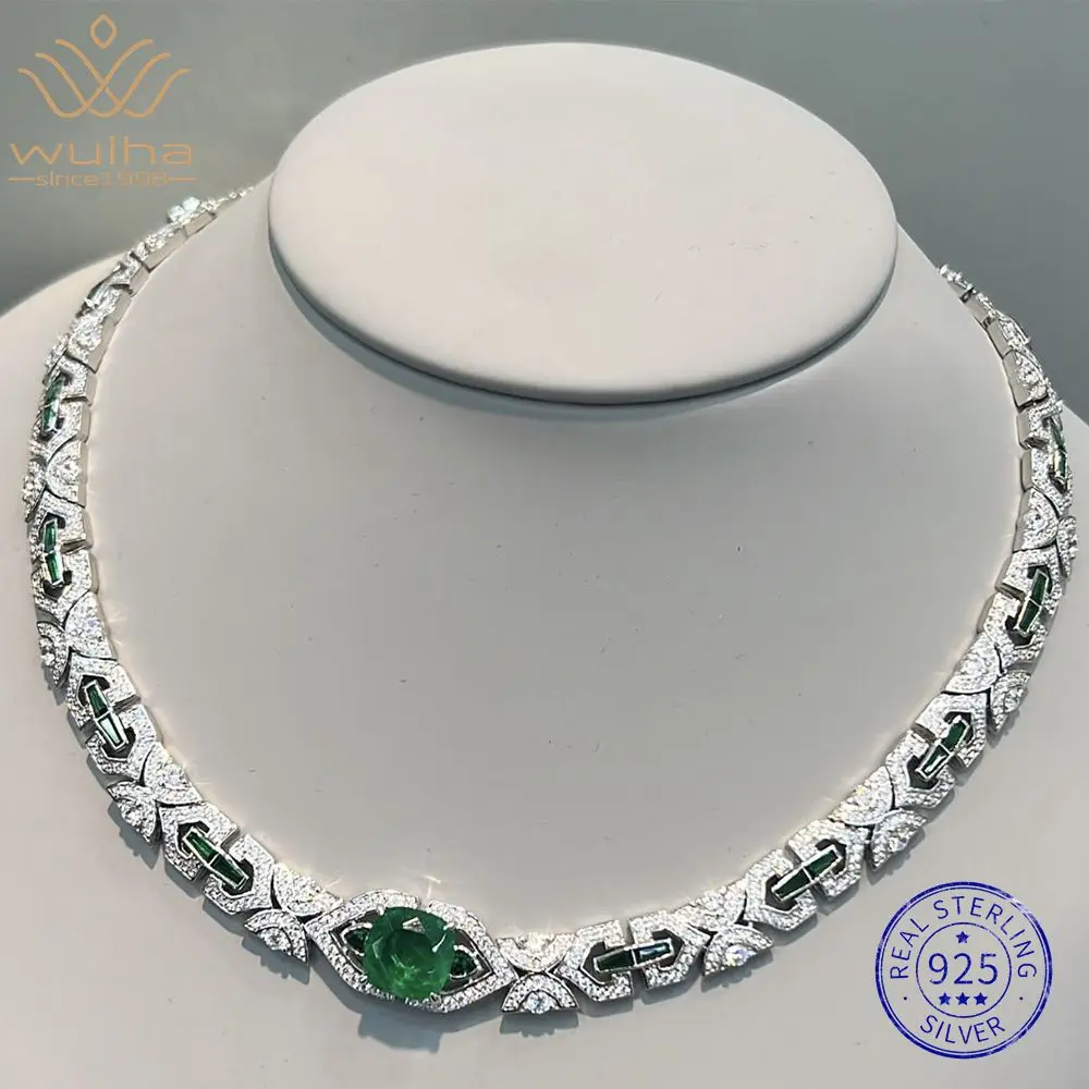 

WUIHA Emerald High Carbon Diamonds Gemstone Necklaces Anniversary Cocktail Party 925 Sterling Silver Fine Jewelry Drop Shipping