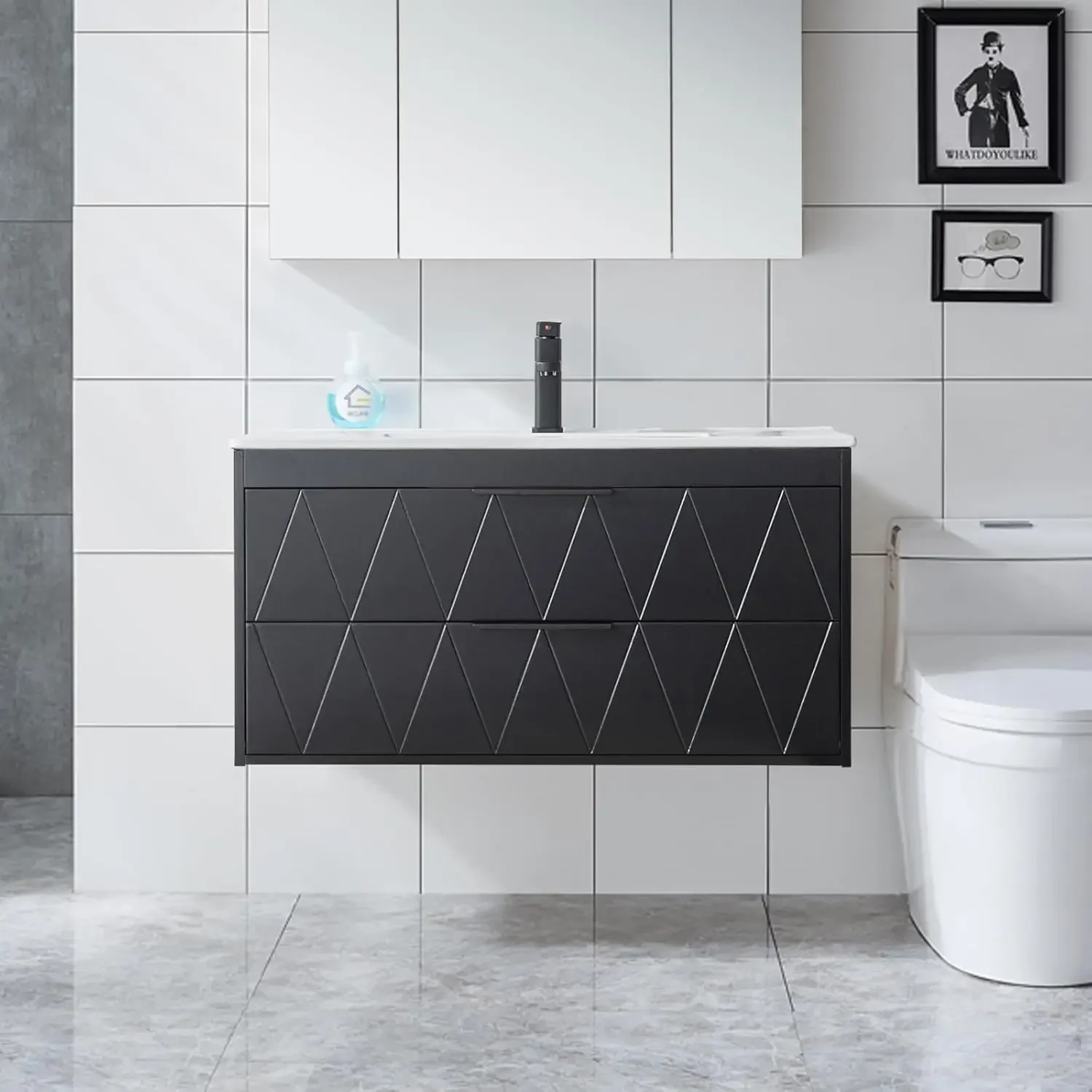 Bathroom Vanity 36 Inch with Sink Combo Wall Mounted Floating Cabinet Soft Close System 2 Extra Large Drawers