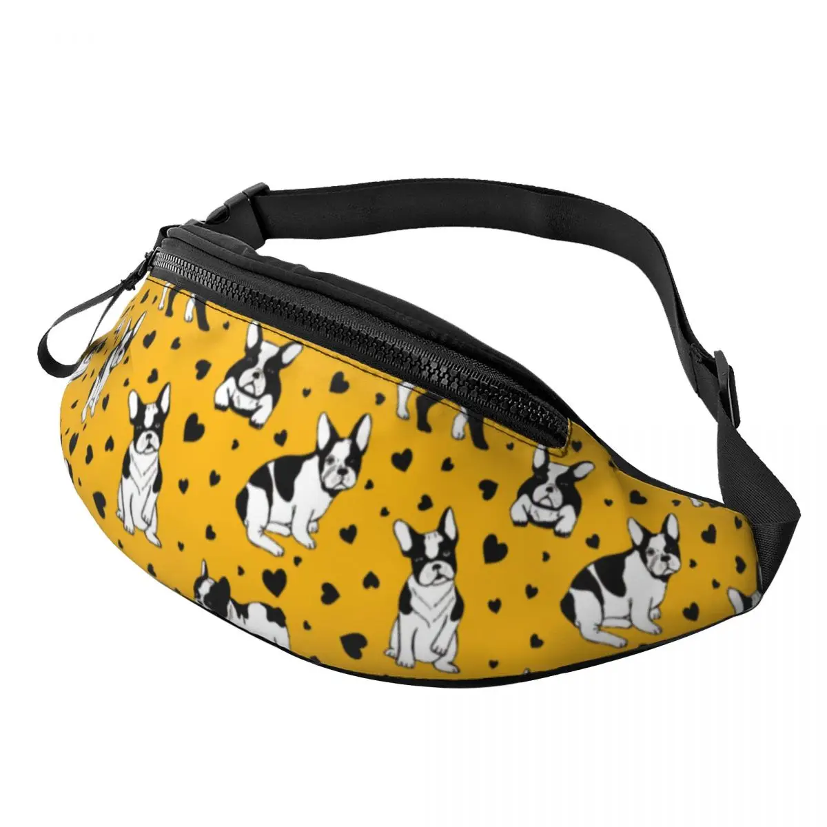 Fashion French Bulldog Hearts Fanny Pack for Travel Hiking Women Men Dog Lover Crossbody Waist Bag Phone Money Pouch