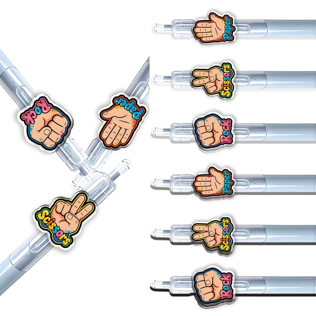 6PCS/12PCS Rock-Paper-Scissors Game Little White Pen round Ball Pen Student Writing Pen Office Stationery Supplies