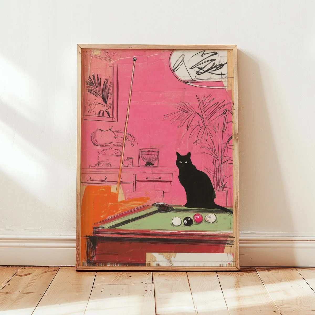Funky Retro Cat Billiards Canvas Prints Poster Trendy Maximalist Funny Pool Hall Art Prints Game Room Wall Art Home Decor Poster