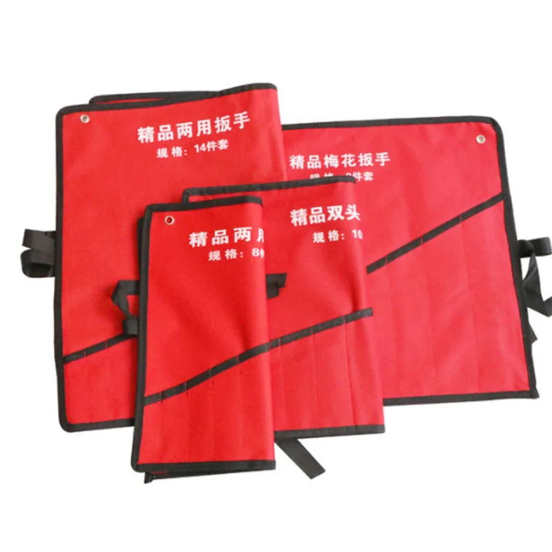 1Pcs Red Canvas Tool Bag Wrench Tool Canvas Storage Bag Roll Up Foldable Spanner Organizer Pouch Case Hand Tool Storage Bars