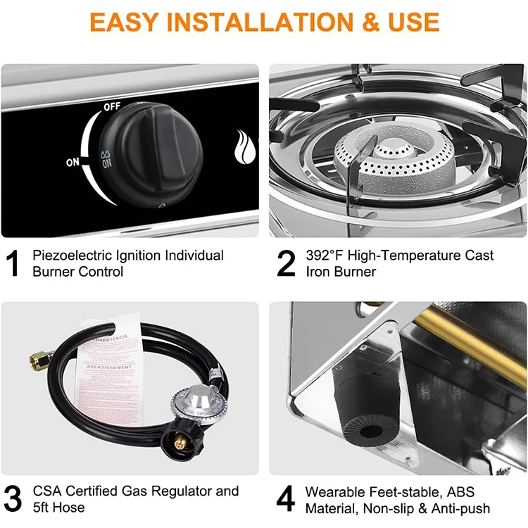 موقد غاز من الفولاذ المقاوم للصدأ بسعر منخفض مناسب للتخييم الداخلي والخارجي