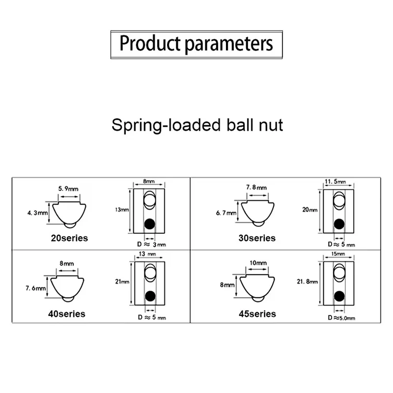 T Block Sliding Nut Zinc/Nickel Plated Roll in Spring T-nut with Ball M3 M4 M5 M6 M8 M10 Carbon steel for 20 30 40 45 Profile