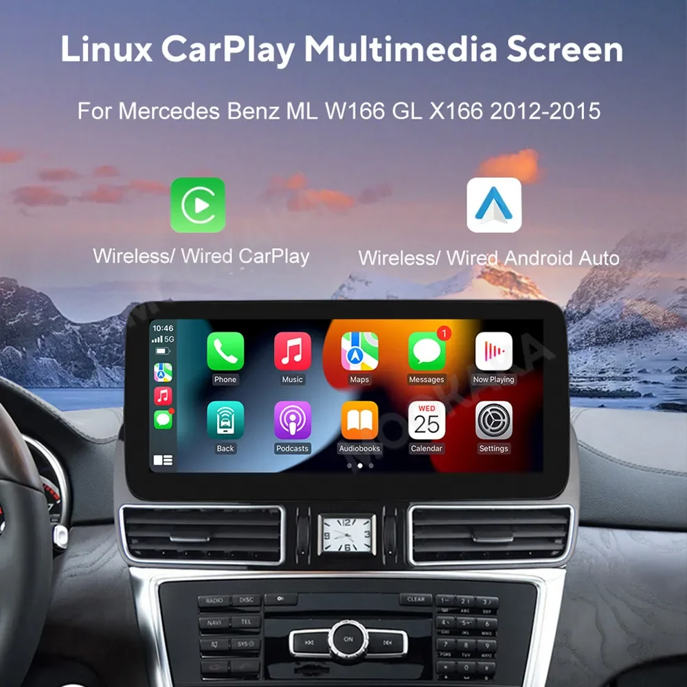 12.3' Wireless Apple CarPlay Android Auto Multimedia Display Screen for Mercedes-Benz ML GL W166 X166 2012 2013 2014 2015