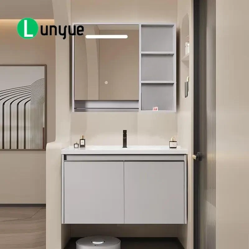 Modern White Wall Mounted Bathroom Vanity with Single Ceramic Basin Farmhouse Style Sink Cabinet for Apartment School Villa