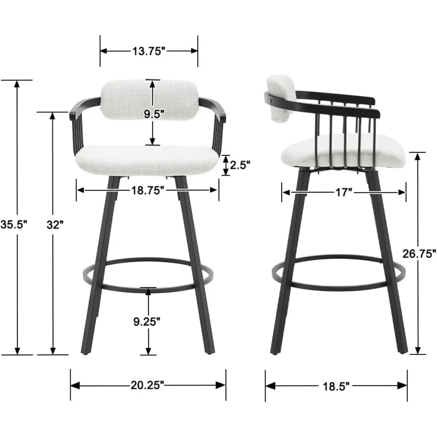 Modern Barrel Swivel Counter Stools Set of 3 Linen Upholstered Counter Height Bar Stools with Open Back 26 Inch Bar Stools Meta