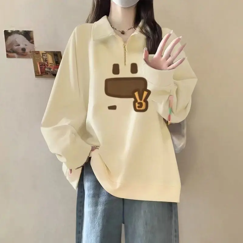 Sudaderas con Capucha de Manga Larga con Estampado, Estilo Holgado e Informal, Novedad de Primavera y Otoño, Tops Casuales que Combinan con Todo, Ropa de Moda Coreana para Mujer