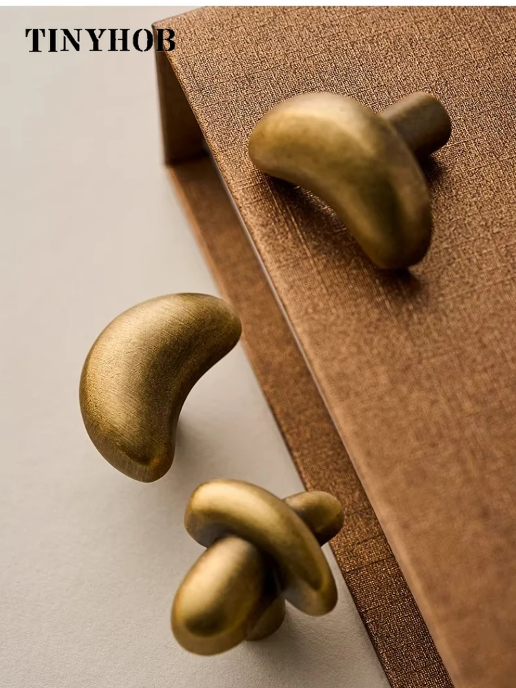 Solid Brass Vintage Moon Cabinet Knobs, Single Hole Handles for Wardrobe Cupboard Kitchen, Mid-Century Modern Decor Hardware