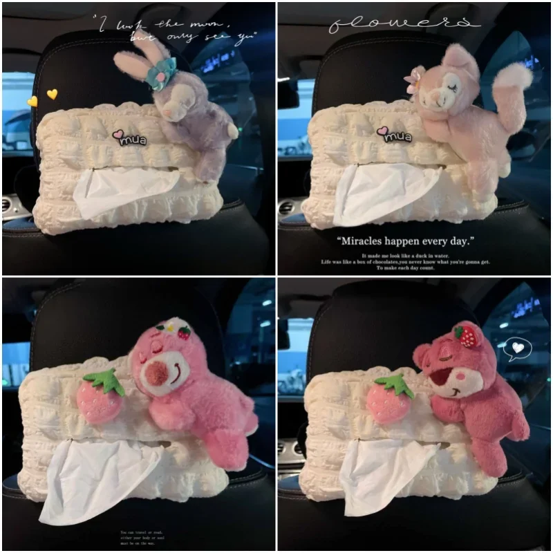 Disney Anime StellaLou LinaBell Lotso ShellieMay Car Sun Visor Chair Back Hanging Tissue Boxs Plush Doll Auto Accessories