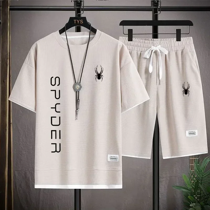 SPYDER-camiseta de manga curta masculina e shorts esportivos, traje de treino coreano, roupas casuais, conjuntos de corredores, terno de 2 peças, verão