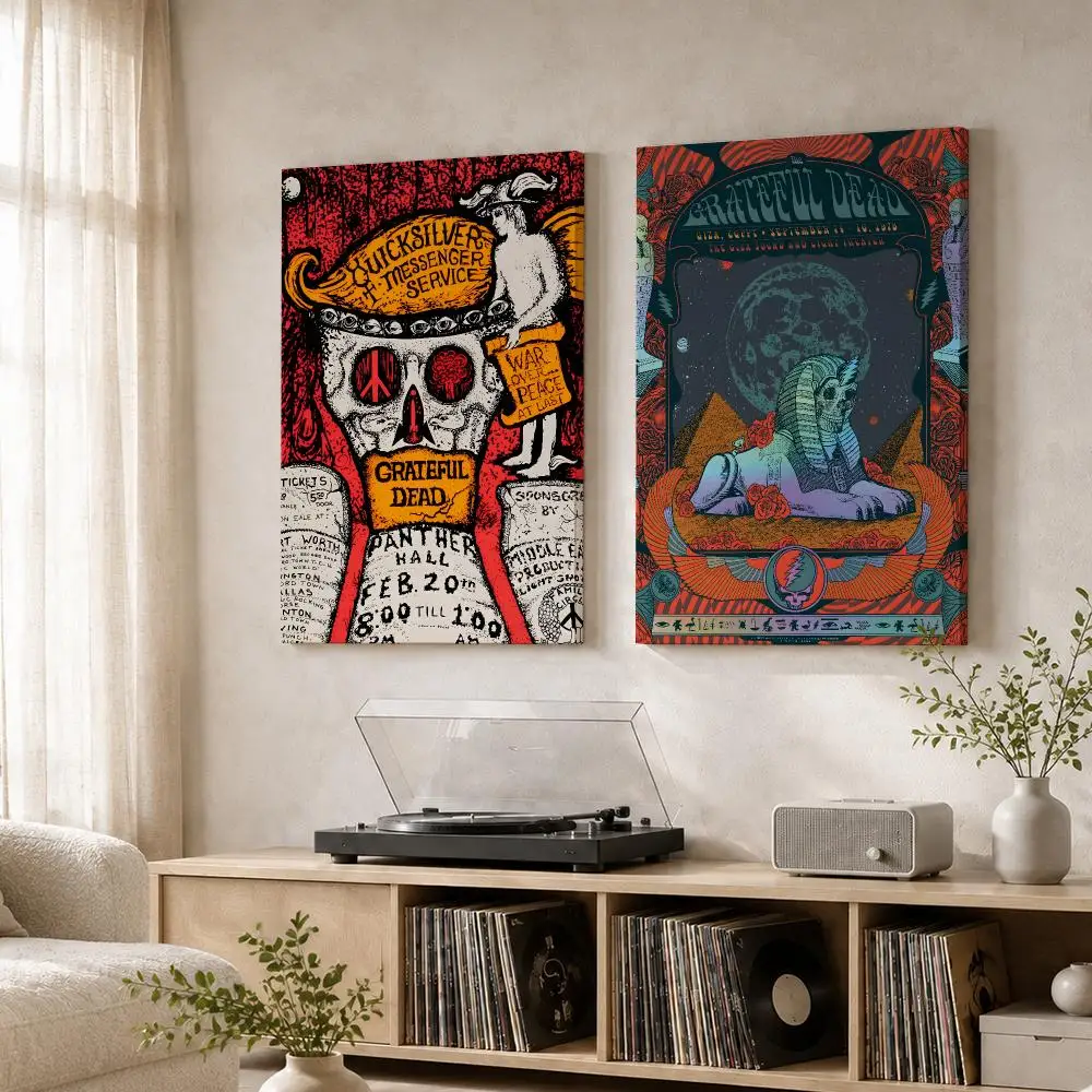 Rock Band Grateful D-Dead Framed Wall Painting Wood Canvas Poster For Living Room Bedroom Hallway Office Home Decor Gift