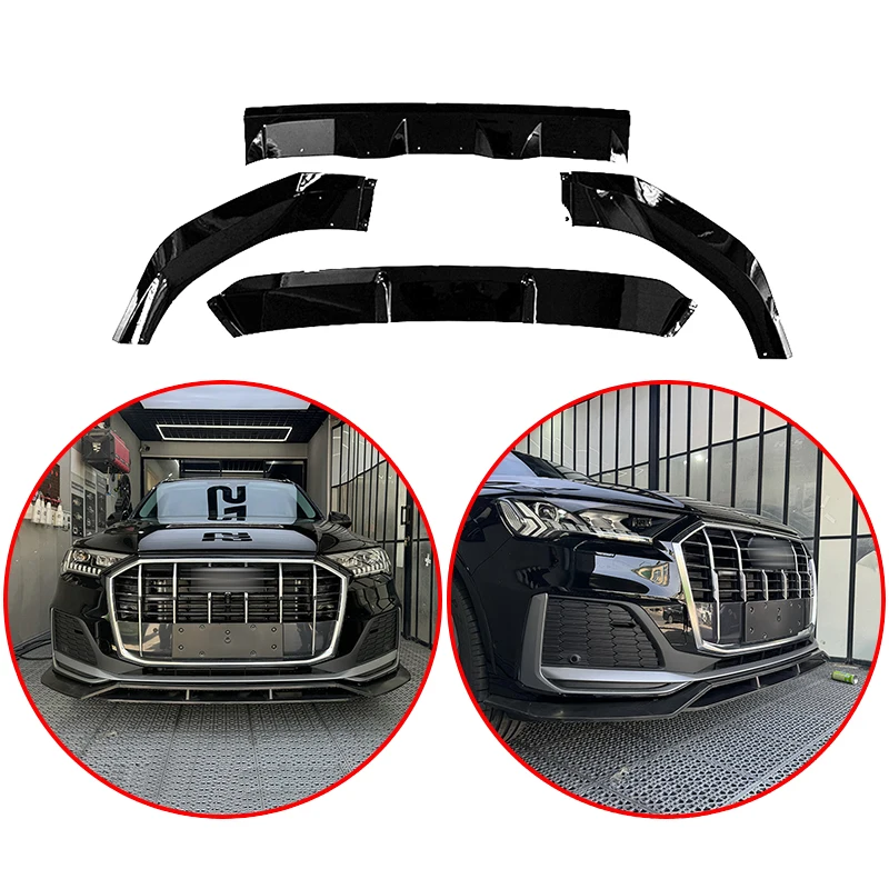 

High Quality ABS 4Pcs Car Front Lip Bumper Spoiler Glossy Black Modification Accessories Body Kit For 2020-2024 Audi Q7 S-Line