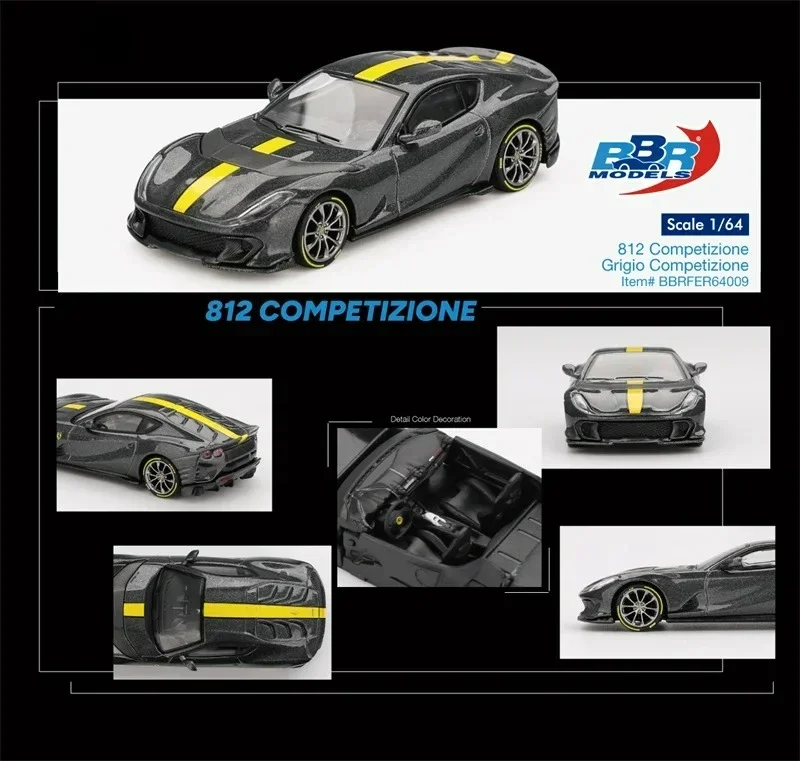 

Литая под давлением модель автомобиля BBR 1:64 812 Competizione Grigio серо-желтая