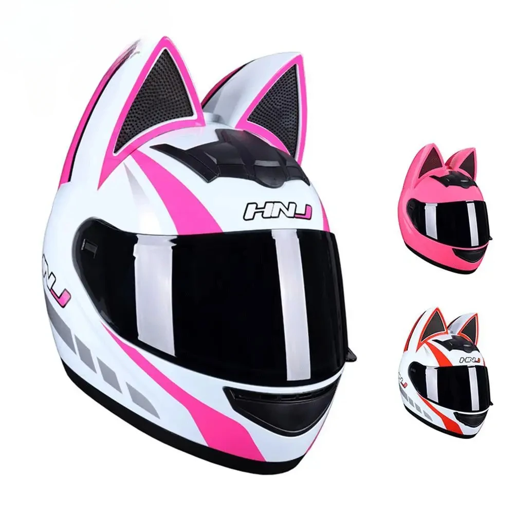 Motorcycle Helmet Cute Cat Ear Moto Helmet DOT Certification Full Face Helmet Capacete