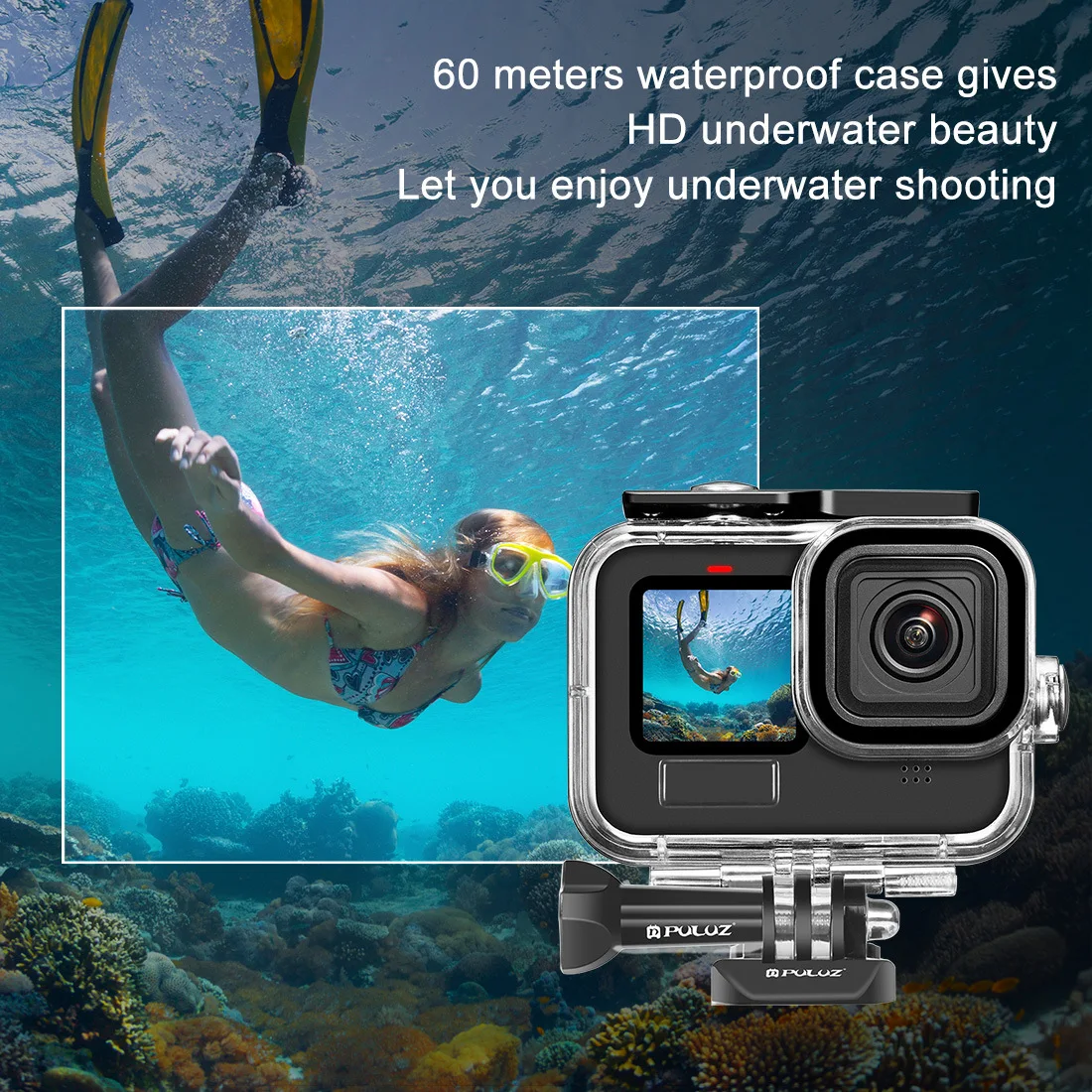 60 متر HD مقاوم للماء الإسكان واقية قذيفة ل GoPro بطل 13/12/11/10/9 الأسود السباحة الغوص عمل كاميرا الملحقات