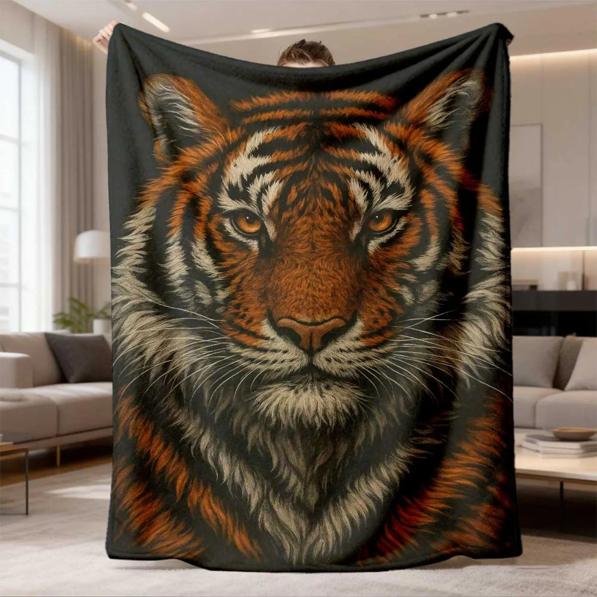 Luxury Tiger Head Blanket Throw for Cozy Home Decor Jungle Animals Couch Bed Gift Wrap