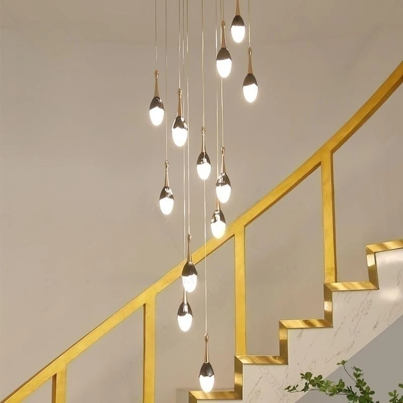 Corn-Shaped Staircase Chandelier Design Gold LED Chandelier Acrylic Living Room Lamp Kitchen Office Apartment Pendant Lamp