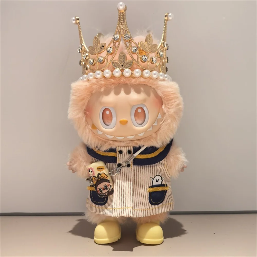 Novo para roupas de boneca labubu v1 v2 v3 geração labubu saia listrada com coroa roupas labubu com acessórios sem boneca