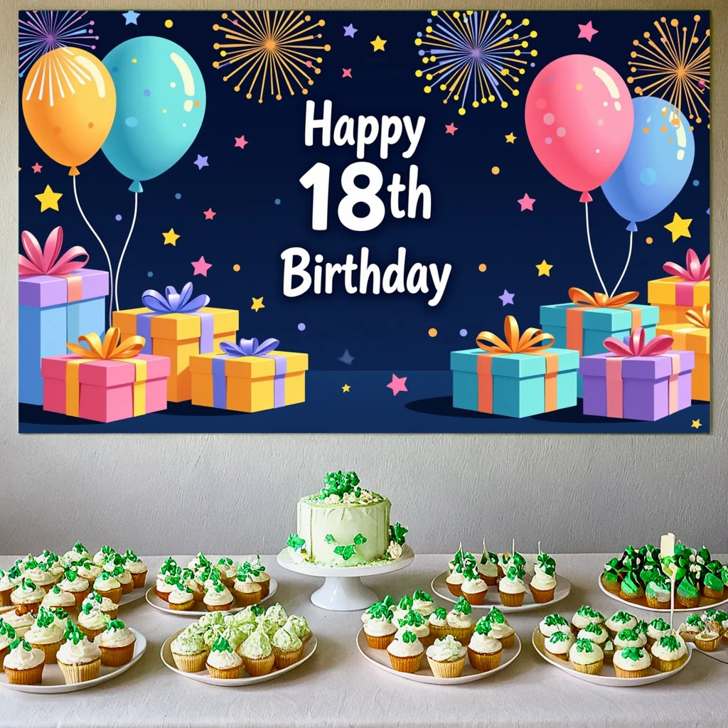 Баннер с 18-м днем рождения, фон для фотосъемки в помещении, реквизит для празднования дня рождения, фоновое украшение, товары для вечеринок Баннер с 18-м днем рождения, фон для фотосъемки в помещении, реквизит для празднования дня рождения, фоновое украшение, товары для вечеринок