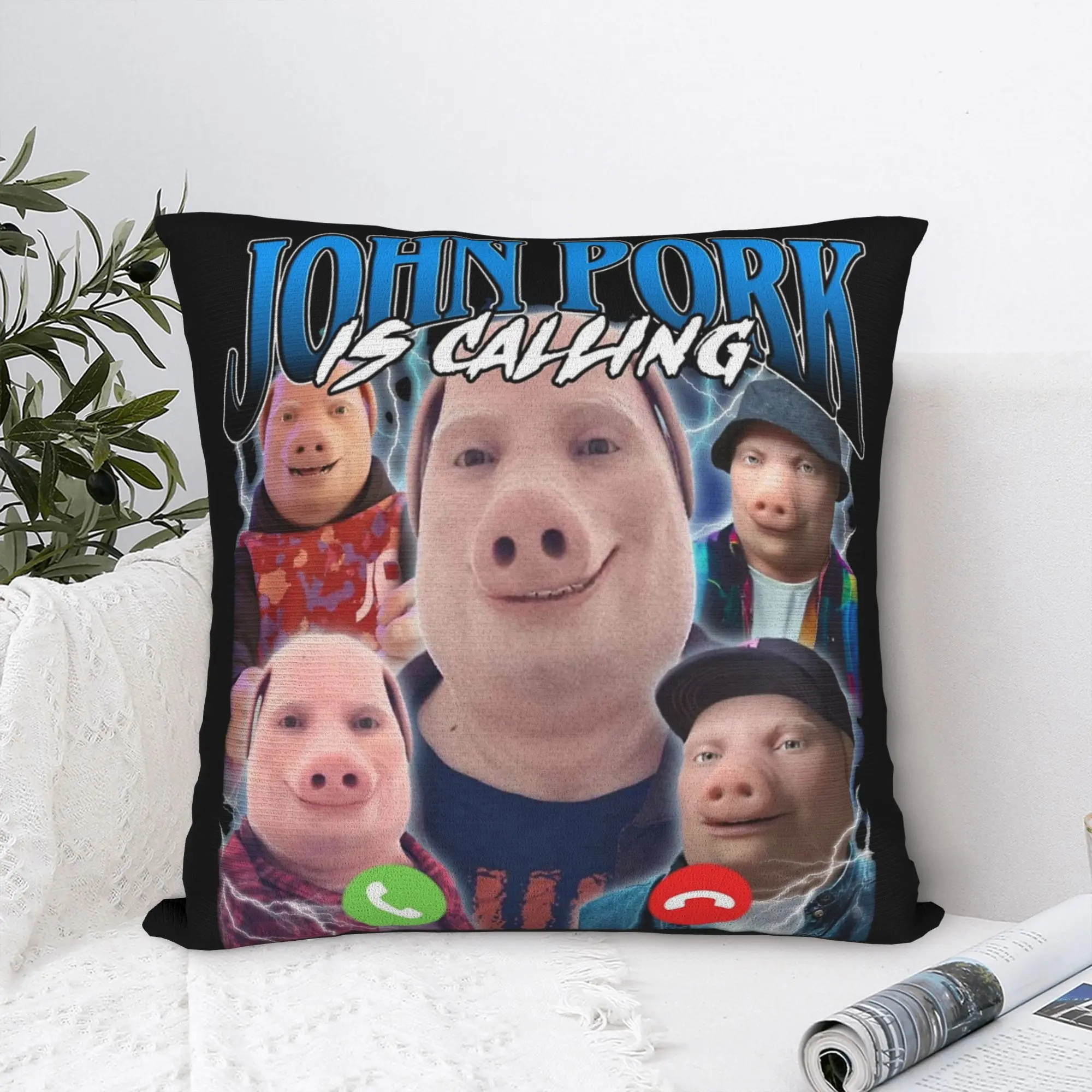 Funny John Pork Is Calling Answer Call Phone Pillowcase Soft Cushion Cover Decorative  Pillow Case Cover Home Dropshipping 40*40