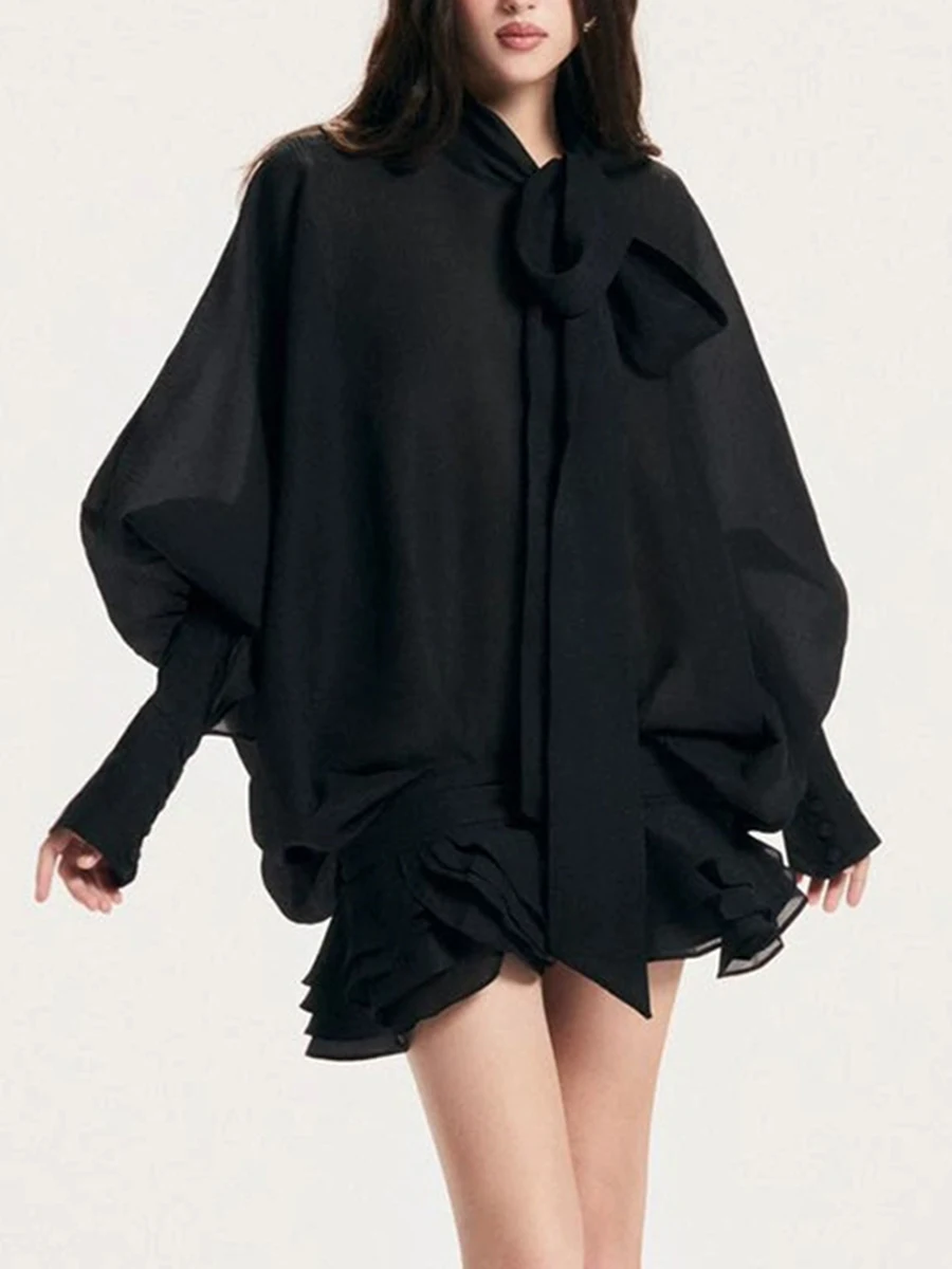 

TWOTWINSTYLE однотонные свободные платья на шнуровке для женщин с круглым вырезом и длинным рукавом с высокой талией темпераментное мини-платье женская мода