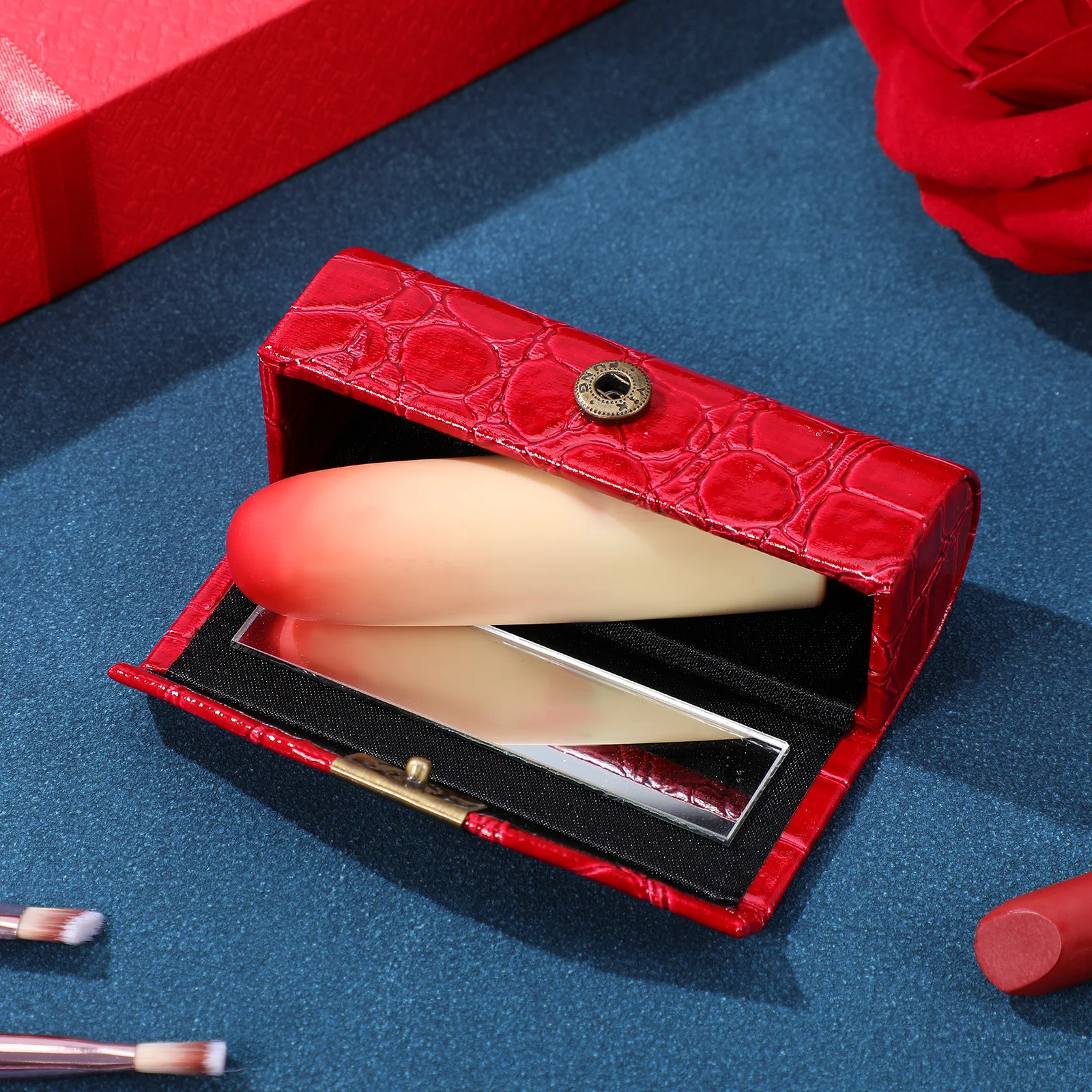 

Case Holder Compact Single Lipstick Container For Women Portable Makeup Organizer Mirror Small Lipstick Bag Mini