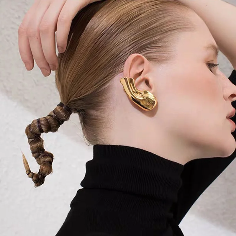 Brass With 18K Gold Ear Armour Clip Earrings  Women  Jewelry Punk Party Gown Runway rare Boucle Korean Japan INS Boho Top Gothic