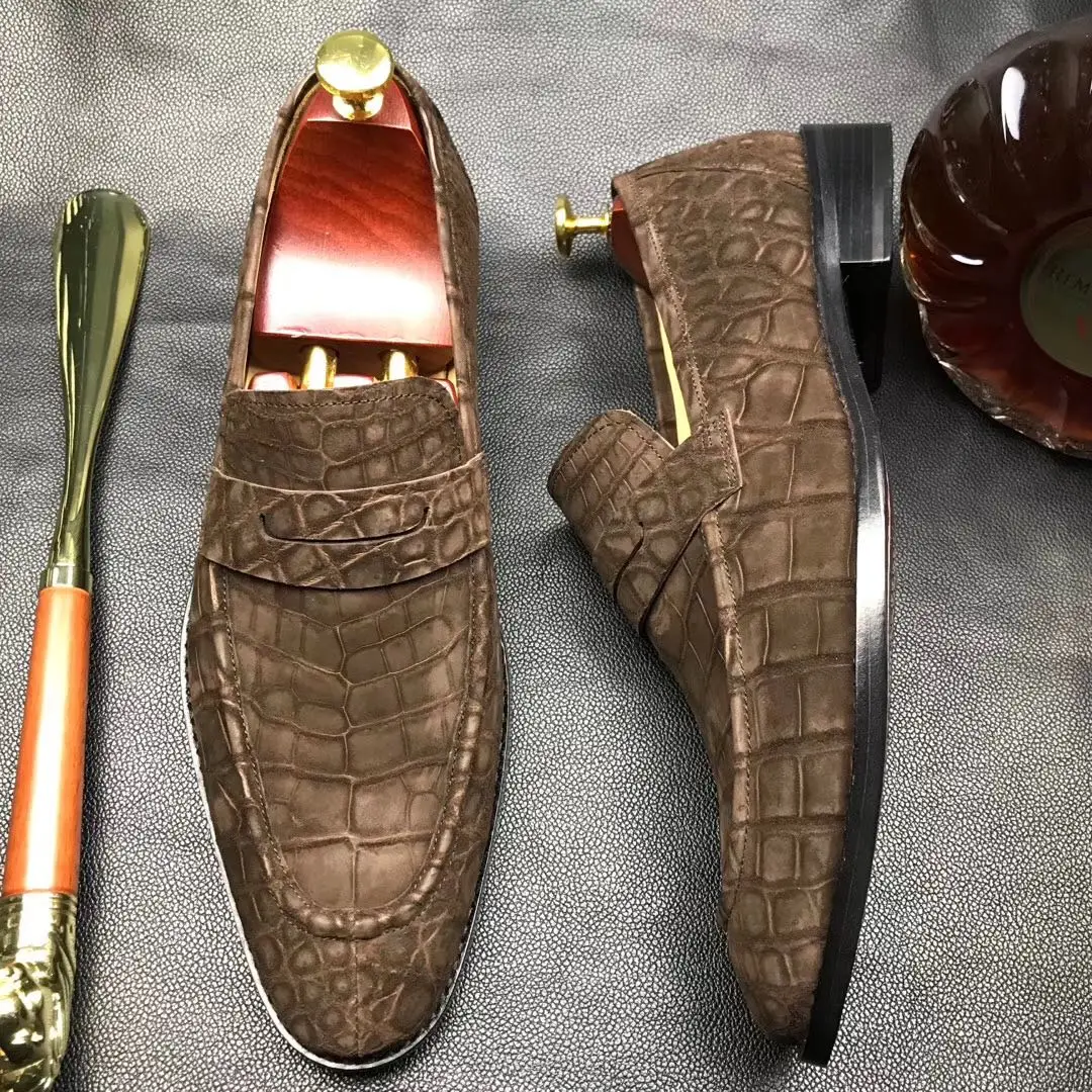 KEXIMA chue new arrival men dress shoes male formal shoes men crocodile leather shoes frosted finish brown