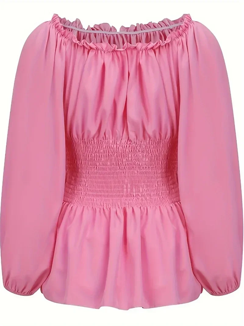ผู้หญิง PLUS ขนาด 1XL-5XL ฤดูร้อนแฟชั่นอเนกประสงค์สีทึบเสื้อปิดไหล่ Lace Up Corset เสื้อแขนยาว