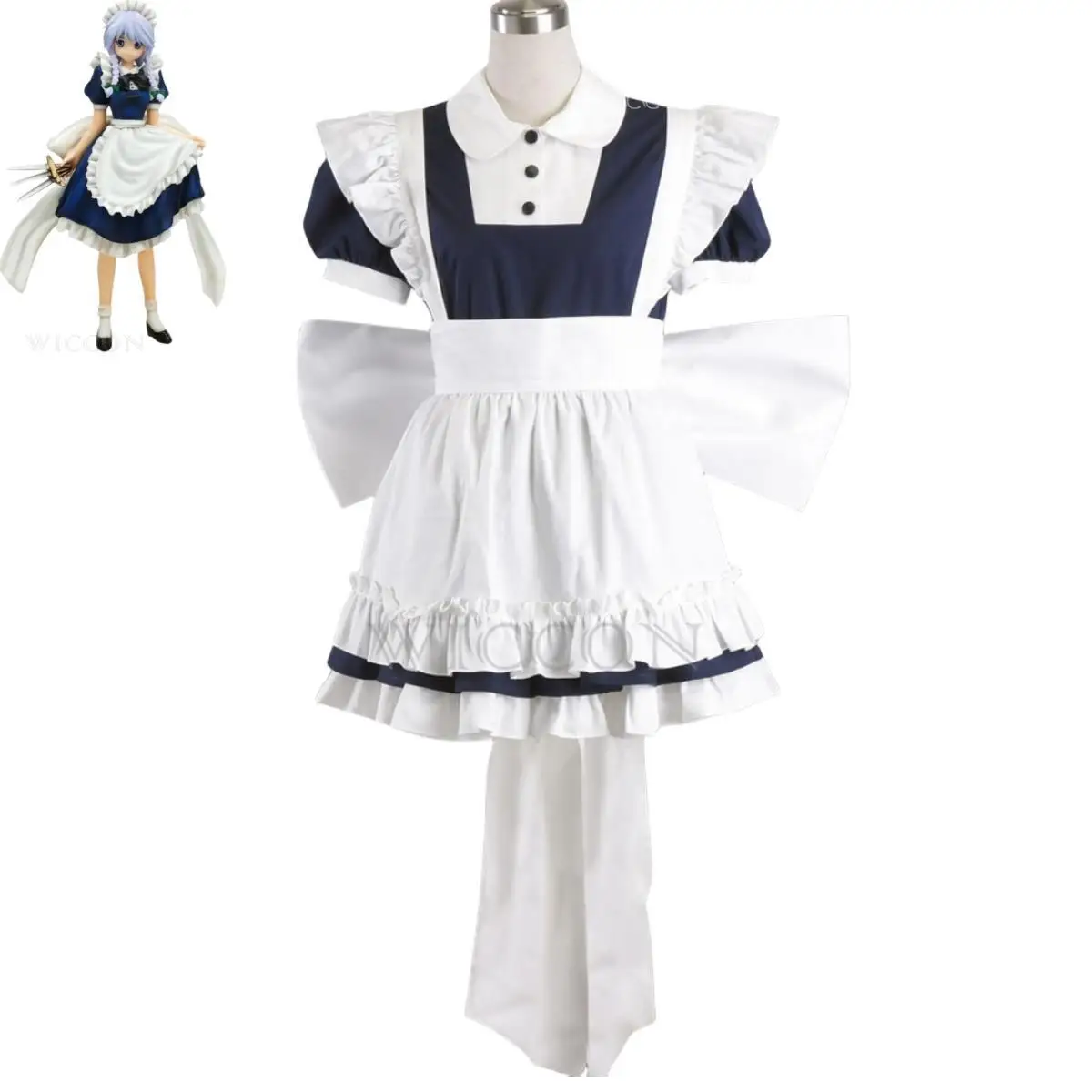 TouHou Izayoi Sakuya Cosplay Costume pour femme, jeu d'anime, perruque, tenue de femme de chambre, robe Lolita, Sexy Kawaii, fête d'anniversaire trempée