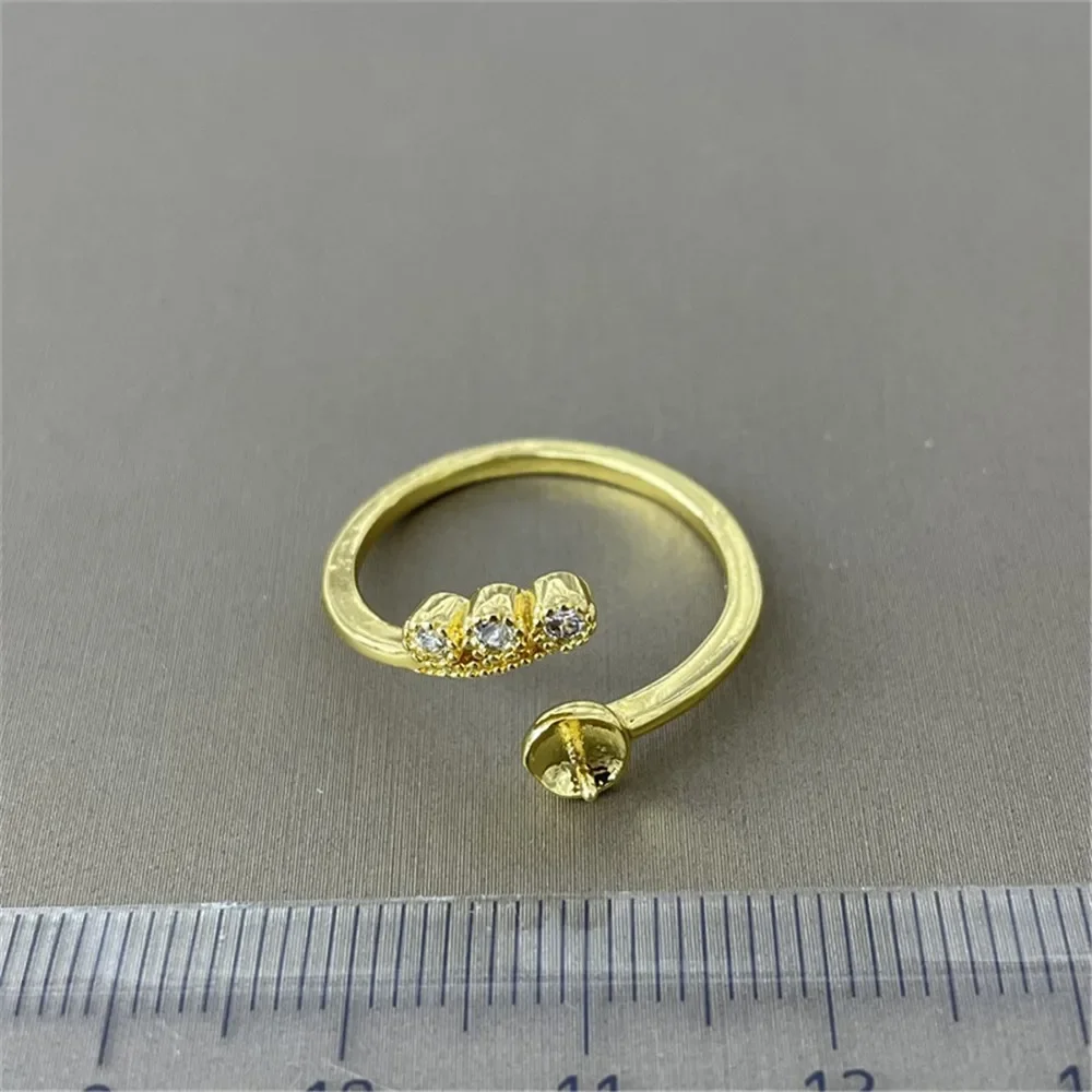 

18K Plated Gold DIY Hand Pinto Ring Paste Ring Face Half Hole Bead Needle Inlaid Pearl Opening Ring Accessories No Pearl E023