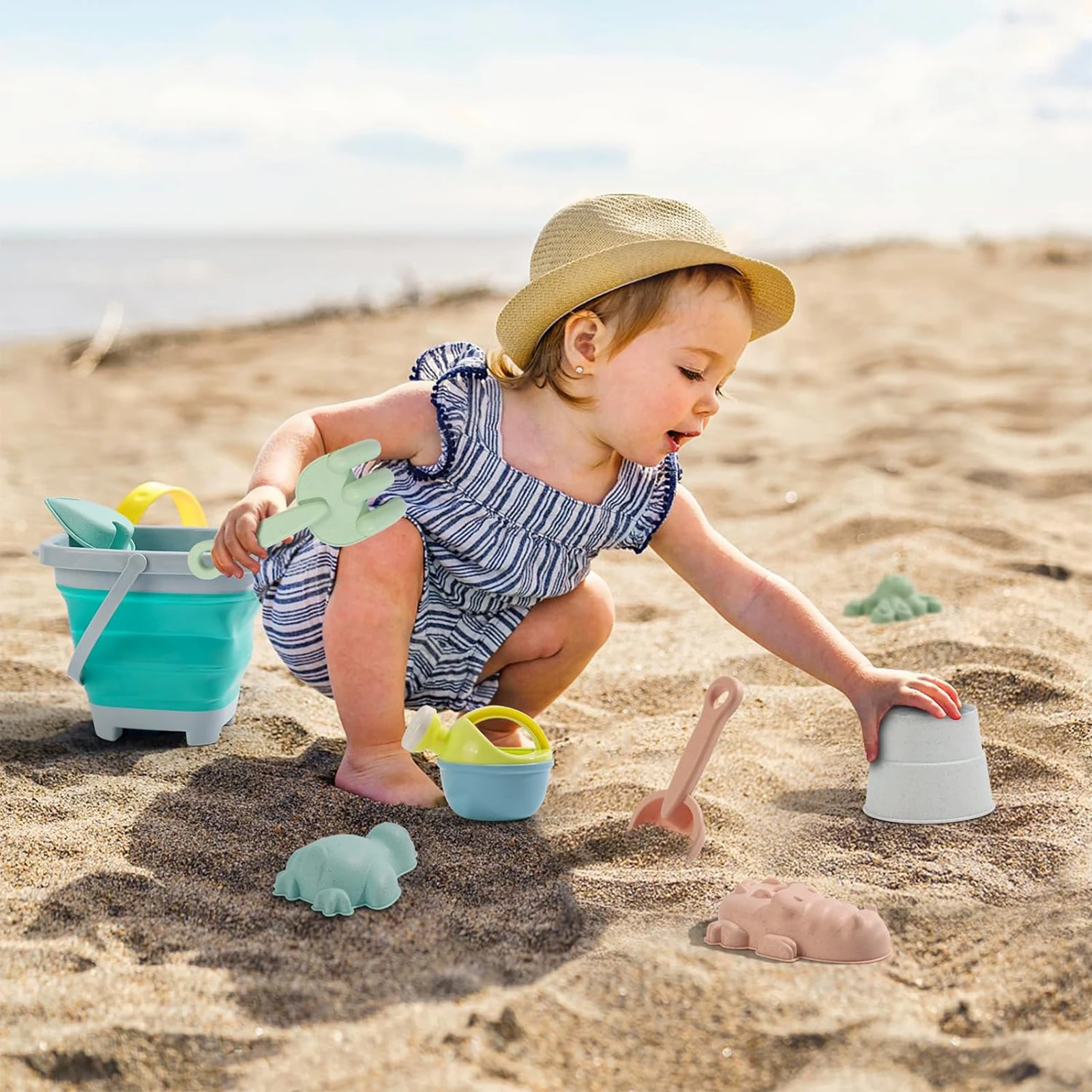 Portable Plastic Sand Toys Soft Material Sandpit Toys with Bucket and Spade Tools for Baby Toddlers Boys and Girls