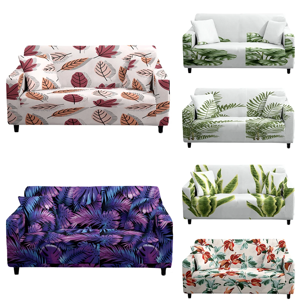 

Plant Tropical Leaves Simple Floral Sofa Cover Printed Elastic For Living Room For Pets Slipcovers Protector L Shape Anti-Dust