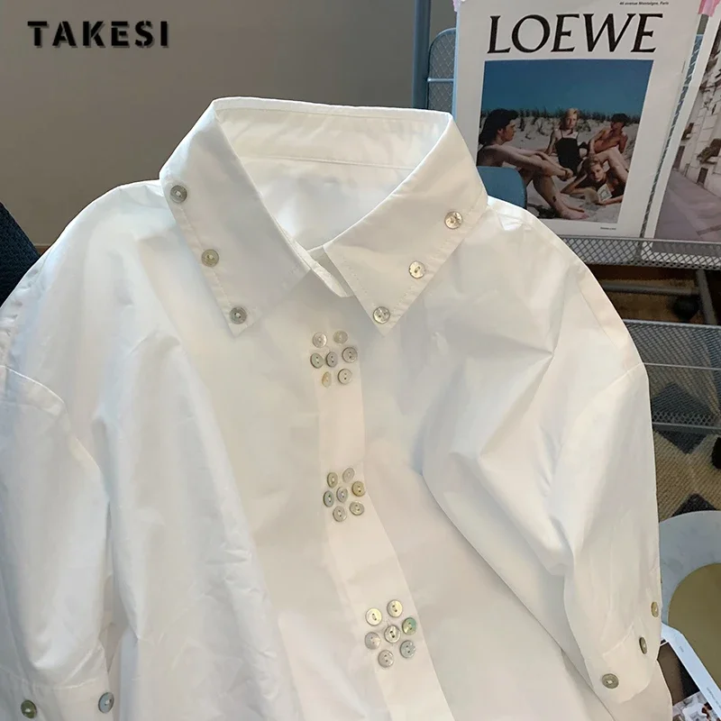 Chemise à Manches Courtes et Col Rabattu pour Femme, Blouse Décontractée à Simple Boutonnage, Design de lèvent, Nouvelle Mode, Printemps Été 2023