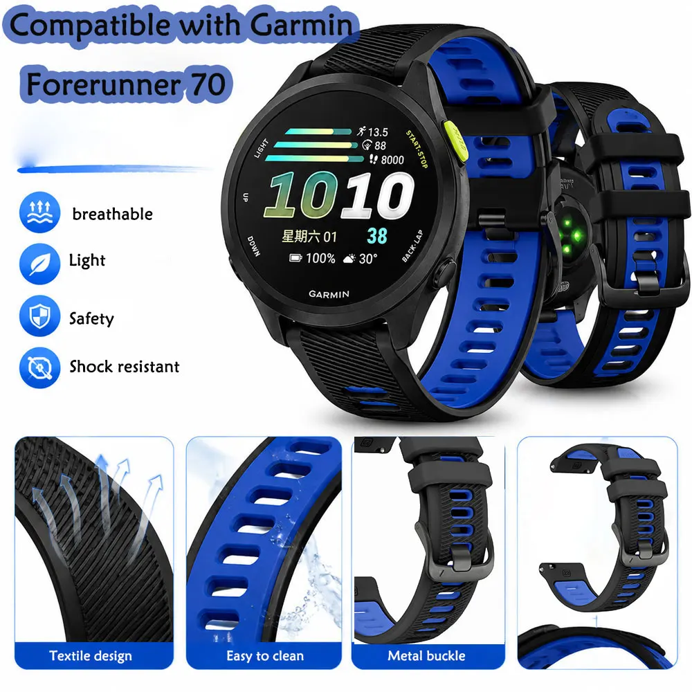 Silikonarmband für Garmin Forerunner 70 170 Silikon-Ersatzarmband für Garmin Forerunner vivoactive6 Active6 165 20mm Armband